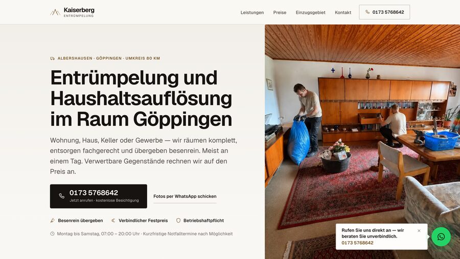 Website Kaiserberg Entrümpelung – Entrümpelung und Haushaltsauflösung im Raum Göppingen